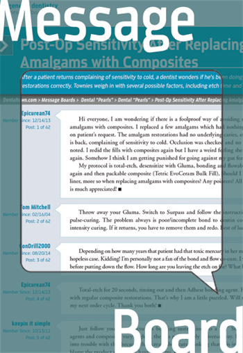 Post-Op Sensitivity After Replacing Amalgams with Composites After a patient complains of sensitivity to cold, a dentist wonders if he’s been doing composite restorations correctly. Townies weigh in with several factors, including etch time and isolation.
