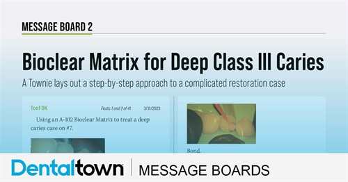 Bioclear Matrix for Deep Class III Caries A Townie lays out a step-by-step approach to a complicated restoration case